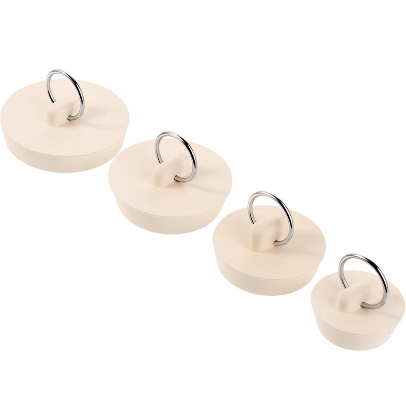 Hestya 4 Pieces Rubber Drain Stopper Set Bathtub Sink Stopper Drain Plug with Hanging Ring for Bathtub, Kitchen and Bathroom(1-1/8, 1-3/8,1-5/8, 1-7/8'',White) - Image 1